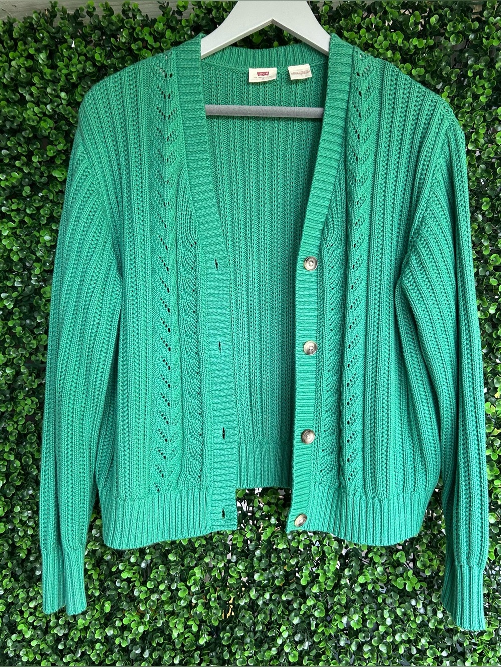 Levi's Pine Green Cable Knit Button-Up Cardigan M